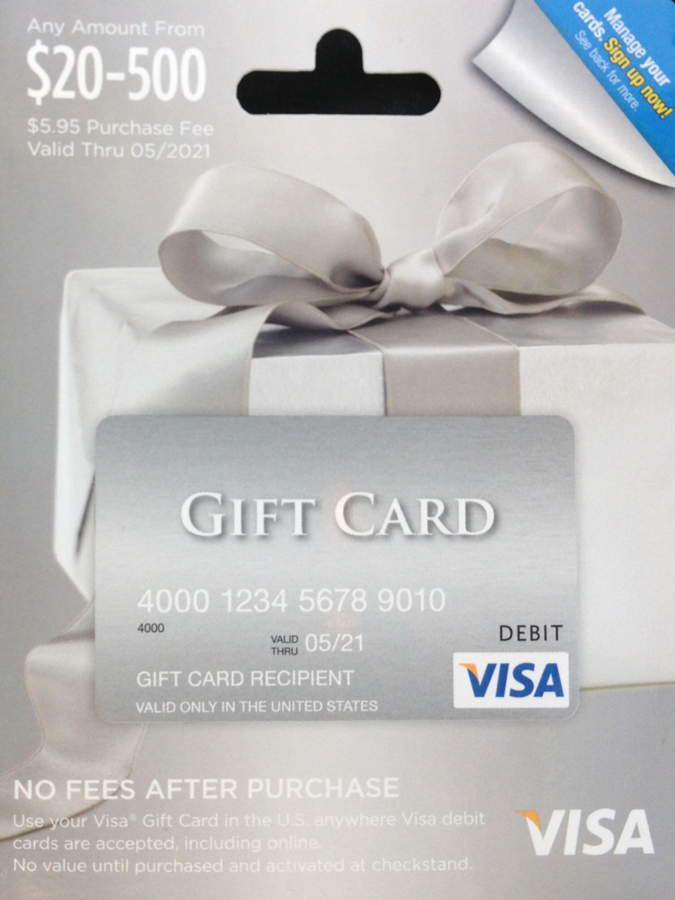 What denomination amounts does Visa offer for its gift cards?