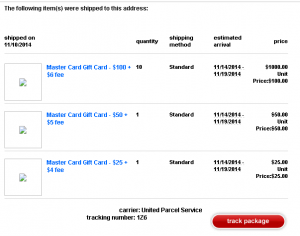 shipping confirmation on target mastercard gift card